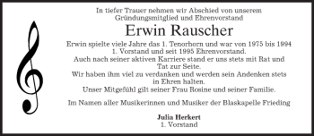 Traueranzeige von Erwin Rauscher von merkurtz