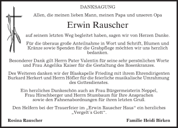 Traueranzeige von Erwin Rauscher von merkurtz