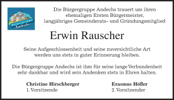 Traueranzeige von Erwin Rauscher von merkurtz