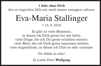 Traueranzeige von Eva-Maria Stallinger von merkurtz