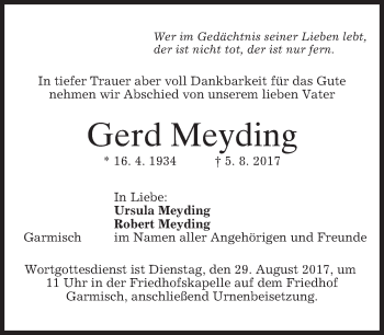 Traueranzeige von Gerd Meyding von merkurtz