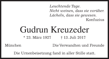 Traueranzeige von Gudrun Kreuzeder von merkurtz