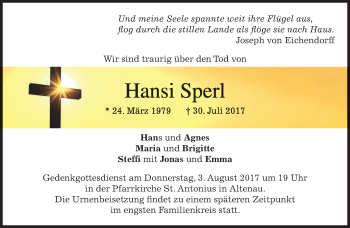 Traueranzeige von Hansi Sperl von merkurtz