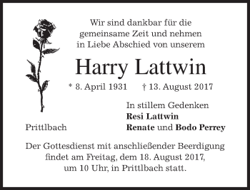 Traueranzeige von Harry Lattwin von merkurtz