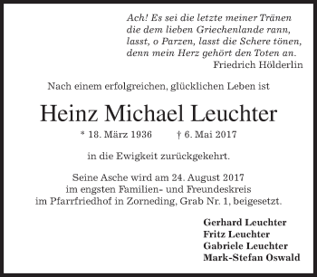 Traueranzeige von Heinz Michael Leuchter von merkurtz