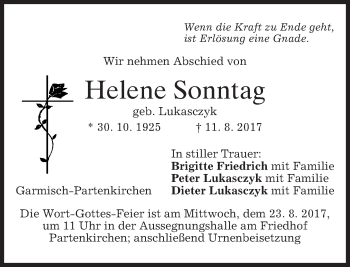 Traueranzeige von Helene Sonntag von merkurtz