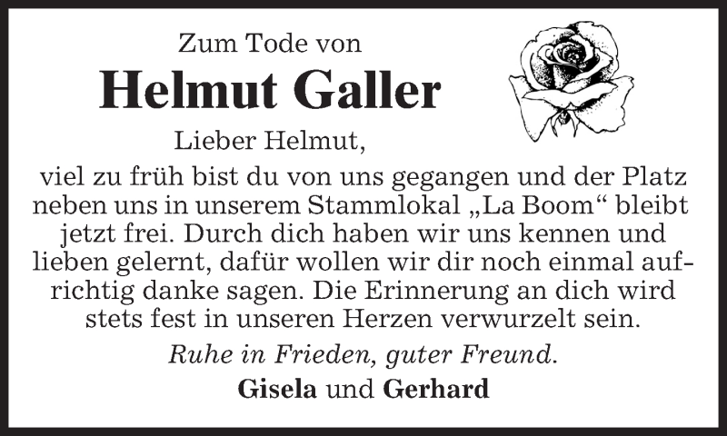  Traueranzeige für Helmut Galler vom 29.08.2017 aus merkurtz