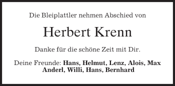 Traueranzeige von Herbert Krenn von merkurtz