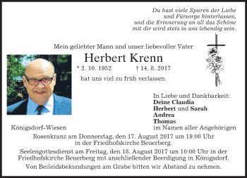 Traueranzeige von Herbert Krenn von merkurtz