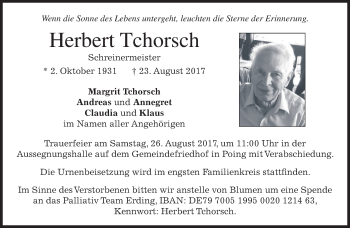Traueranzeige von Herbert Tchorsch von merkurtz