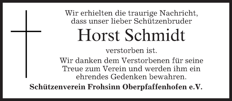  Traueranzeige für Horst Schmidt vom 31.08.2017 aus merkurtz