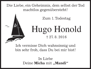 Traueranzeige von Hugo Honold von merkurtz