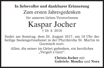 Traueranzeige von Kaspar Jocher von merkurtz