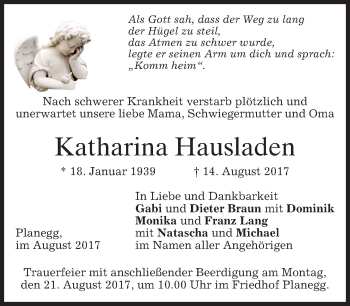 Traueranzeige von Katharina Hausladen von merkurtz