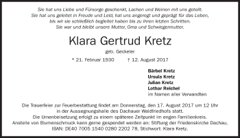 Traueranzeige von Klara Gertrud Kretz von merkurtz