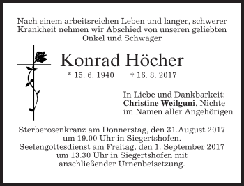 Traueranzeige von Konrad Höcher von merkurtz