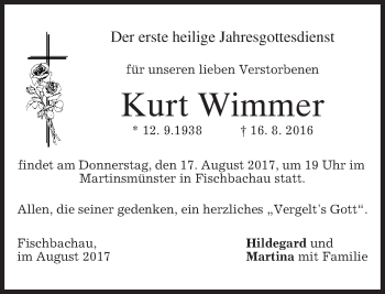 Traueranzeige von Kurt Wimmer von merkurtz
