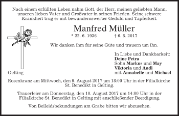 Traueranzeige von Manfred Müller von merkurtz