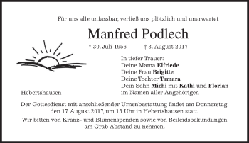 Traueranzeige von Manfred Podlech von merkurtz
