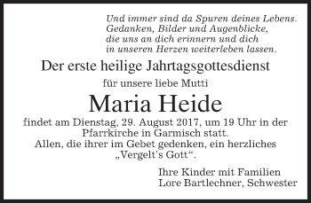 Traueranzeige von Maria Heide von merkurtz