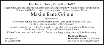 Traueranzeige von Maximiliane Grimm von merkurtz