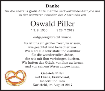 Traueranzeige von Oswald Piller von merkurtz