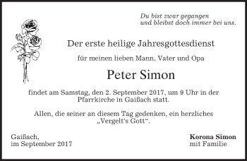 Traueranzeige von Peter Simon von merkurtz