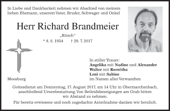 Traueranzeige von Richard Brandmeier von merkurtz