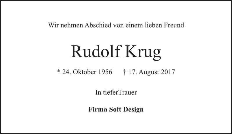  Traueranzeige für Rudolf Krug vom 19.08.2017 aus merkurtz
