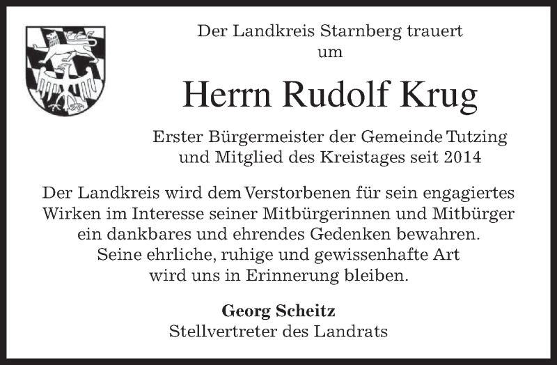  Traueranzeige für Rudolf Krug vom 19.08.2017 aus merkurtz