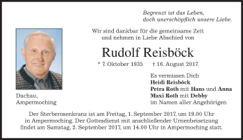 Traueranzeige von Rudolf Reisböck von merkurtz