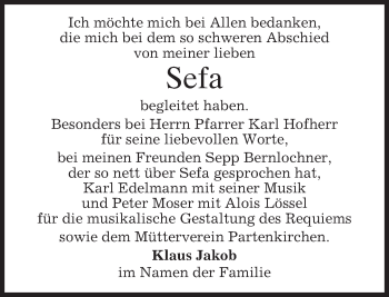 Traueranzeige von Sefa  von merkurtz