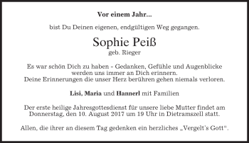 Traueranzeige von Sophie Peiß von merkurtz