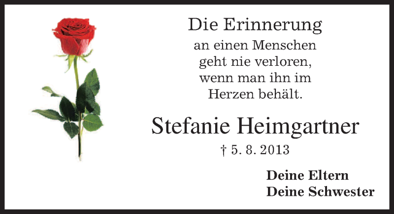  Traueranzeige für Stefanie Heimgartner vom 05.08.2017 aus merkurtz