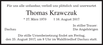 Traueranzeige von Thomas Krawczuk von merkurtz