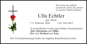Traueranzeige von Ulla Echtler von merkurtz