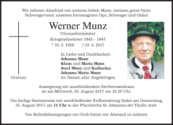 Traueranzeige von Werner Munz von merkurtz