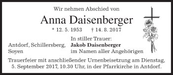 Traueranzeige von Anna Daisenberger von merkurtz