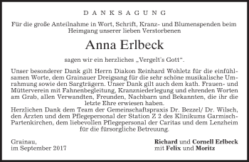 Traueranzeige von Anna Erlbeck von merkurtz