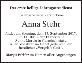 Traueranzeige von Anna Stehr von merkurtz