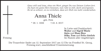 Traueranzeige von Anna Thiele von merkurtz