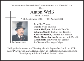 Traueranzeige von Anton Weiß von merkurtz