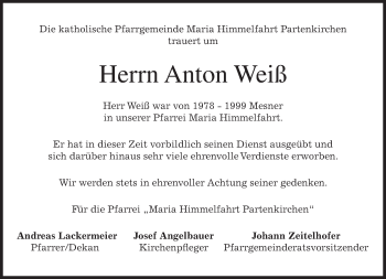 Traueranzeige von Anton Weiß von merkurtz