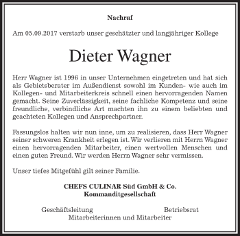 Traueranzeige von Dieter Wagner von merkurtz