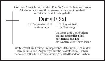 Traueranzeige von Doris Fläxl von merkurtz