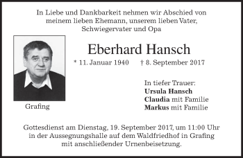Traueranzeige von Eberhard Hansch