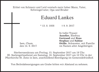 Traueranzeige von Eduard Lankes von merkurtz