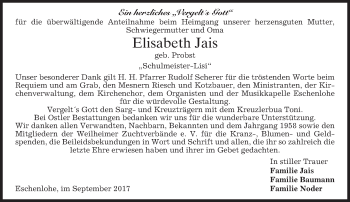 Traueranzeige von Elisabeth Jais