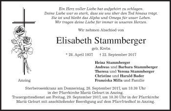 Traueranzeige von Elisabeth Stammberger von merkurtz