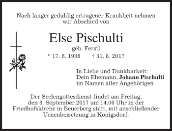 Traueranzeige von Else Pischulti von merkurtz